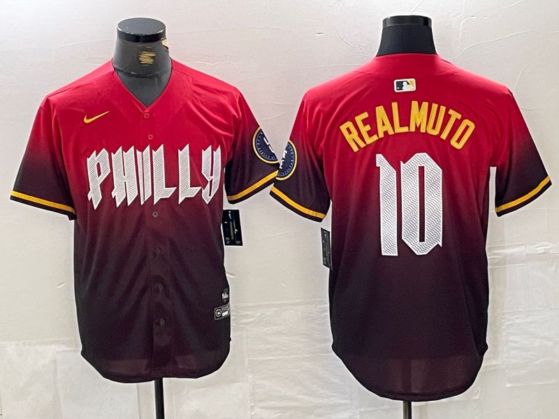 Men Philadelphia Phillies #10 Realmuto Red City Edition Nike 2024 MLB Jersey style 1